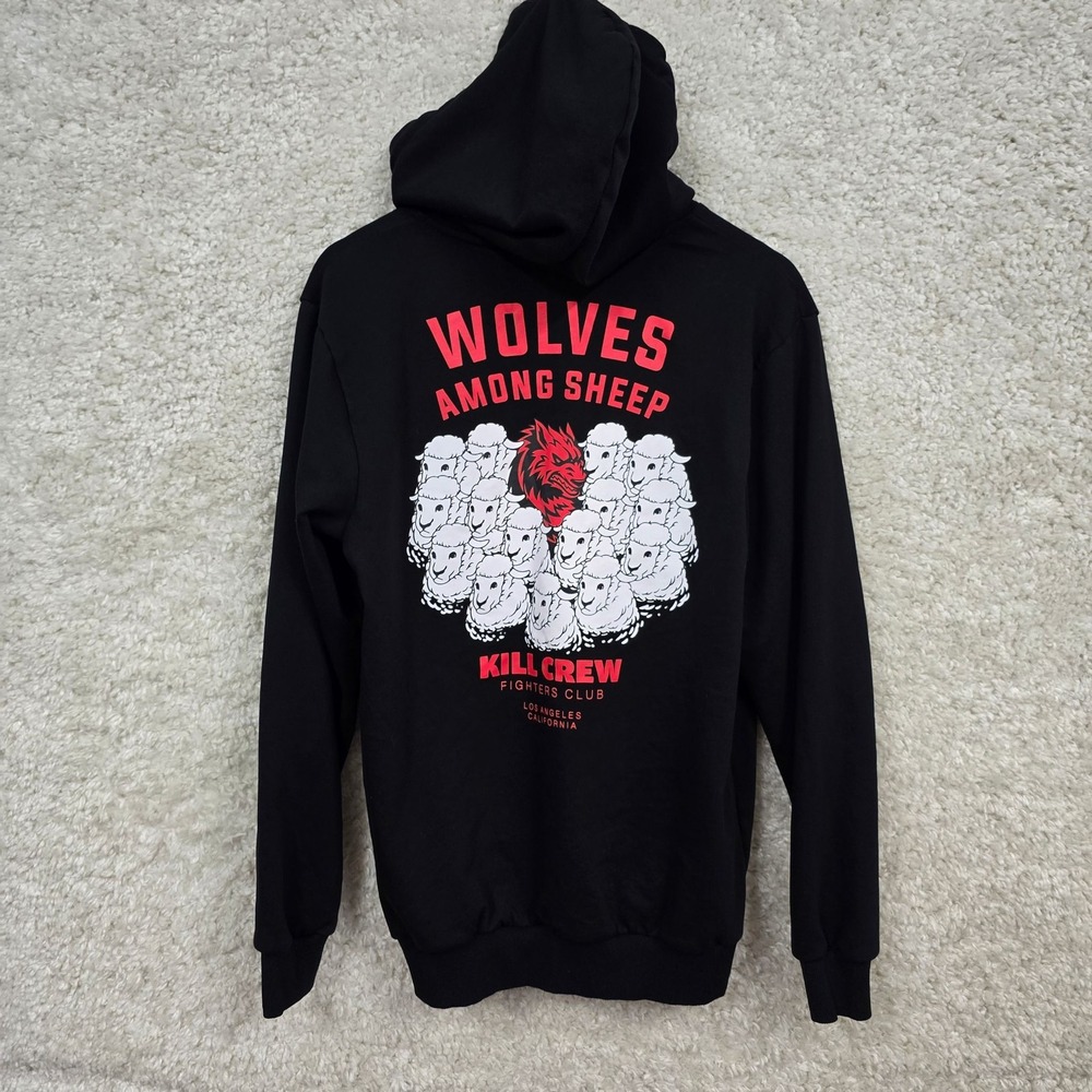 Kill Crew Hoodie Mens M Black Wolves Among Sheep Graphic Pullover Hoodie